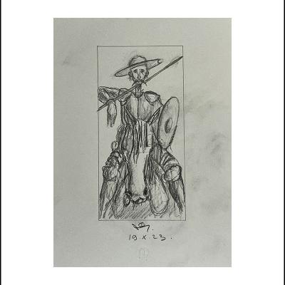 Don Quichotte, à cheval, de face