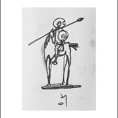 Le chevalier sur sa monture, esquisse